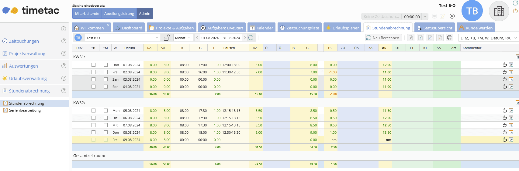 Die Stundenabrechnung von Timetac